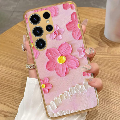 Samsung Galaxy S25 Ultra - Floral Series - Design 2 - Pink - HQ Premium Shine Durable Golden Electroplate Case