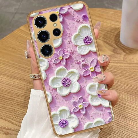 Samsung Galaxy S23 5G - Floral Series - Design 4 - Purple & White - HQ Premium Shine Durable Golden Electroplate Case