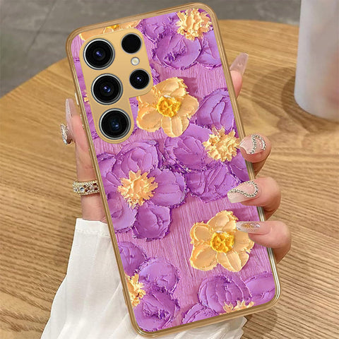 Samsung Galaxy S25 Ultra - Floral Series - Design 8 - Purple & Yellow - HQ Premium Shine Durable Golden Electroplate Case