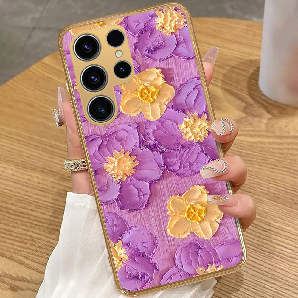Samsung Galaxy S23 5G - Floral Series - Design 8 - Purple & Yellow - HQ Premium Shine Durable Golden Electroplate Case