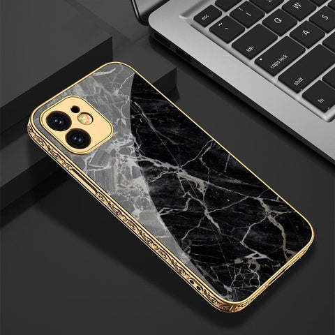 iPhone 12 Pro Cover - Black Marble Series - D308 - Premium Electroplated Infinity Ultra Shine Glass Soft Silicon Borders Case ( Fast Delivery )