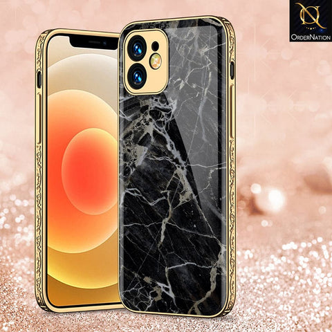 iPhone 12 Pro Cover - Black Marble Series - D308 - Premium Electroplated Infinity Ultra Shine Glass Soft Silicon Borders Case ( Fast Delivery )