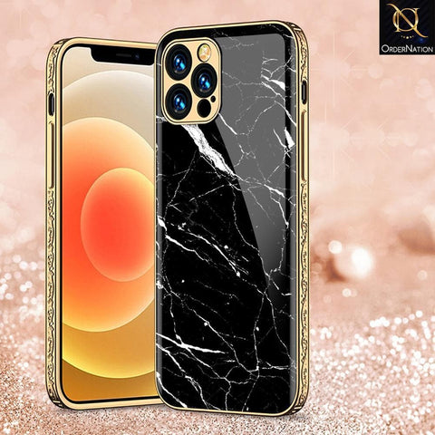 iPhone 13 Pro Cover - Black Marble Series - D426 - Premium Electroplated Infinity Ultra Shine Glass Soft Silicon Borders Case ( Fast Delivery)