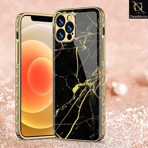 iPhone 13 Pro Max Cover - Black Marble Series - D40 - Premium Electroplated Infinity Ultra Shine Glass Soft Silicon Borders Case ( Fast Delivery )