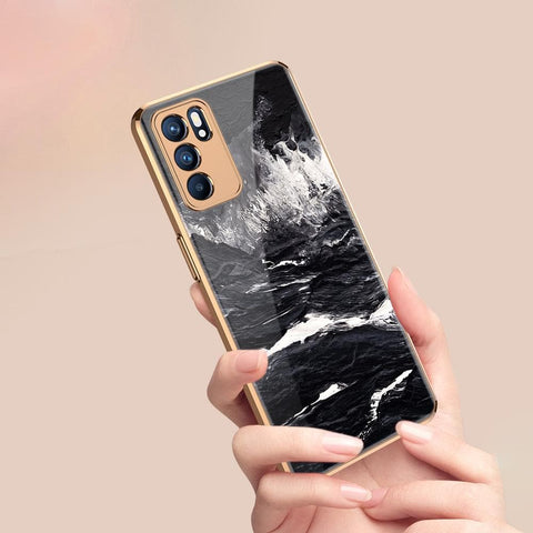 Oppo Reno 6 Pro 5G Cover - Black Marble Series - D1 - Premium Electroplated Infinity Ultra Shine Glass Soft Silicon Borders Case ( Fast Delivery )