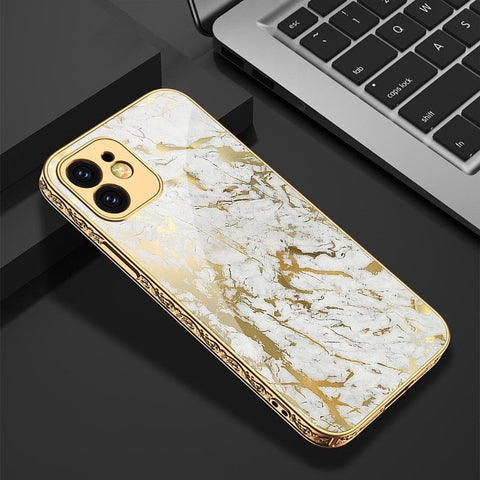 iPhone 12 Pro Max Cover - White Marble Series - D35 - Premium Electroplated Infinity Ultra Shine Glass Soft Silicon Borders Case ( Fast Delivery )