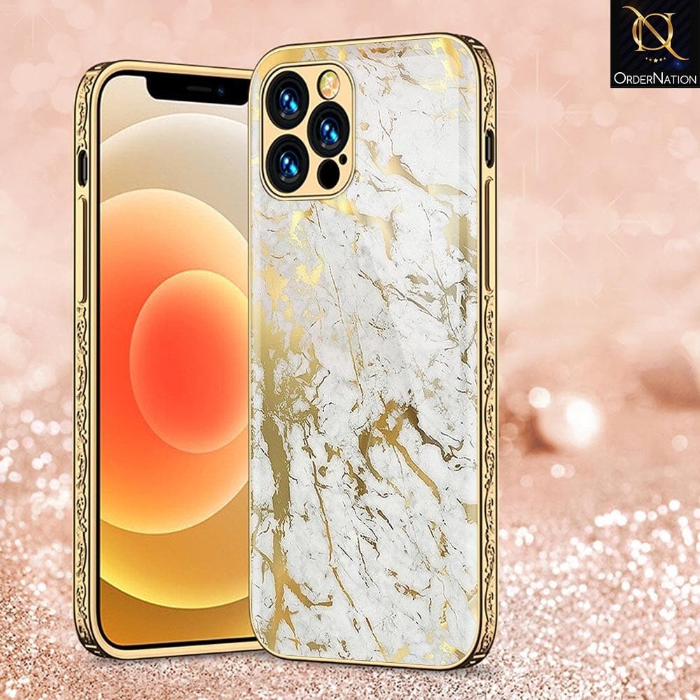 iPhone 12 Pro Max Cover - White Marble Series - D35 - Premium Electroplated Infinity Ultra Shine Glass Soft Silicon Borders Case ( Fast Delivery )