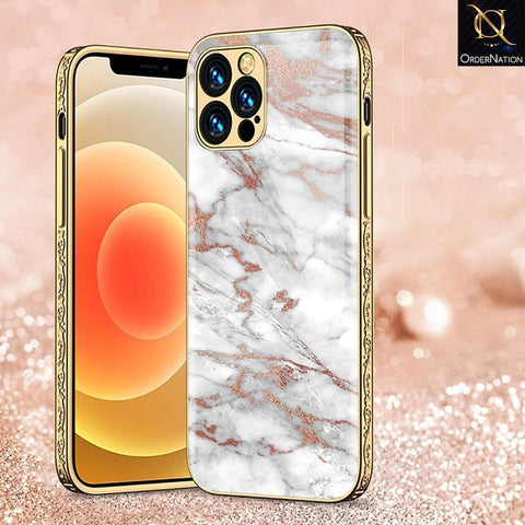 iPhone 13 Pro Max Cover - White Marble Series - D7 - Premium Electroplated Infinity Ultra Shine Glass Soft Silicon Borders Case ( fast Delivery )