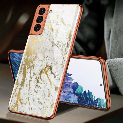 Samsung Galaxy S21 Plus 5G Cover - White Marble Series - D319 - Premium Electroplated Infinity Ultra Shine Glass Soft Silicon Borders Case ( Fast Delivery )