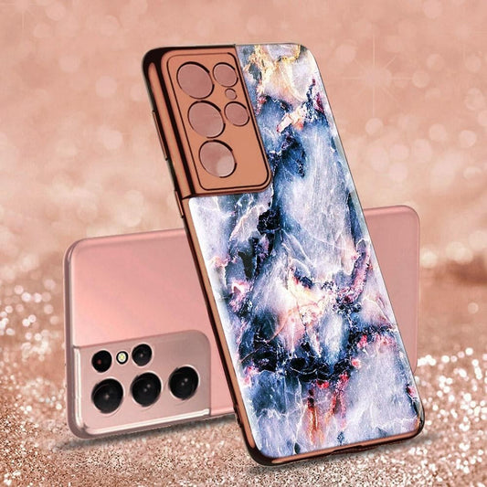 Samsung Galaxy S21 Ultra 5G Cover - Colorful Marble Series - D376 - Premium Electroplated Infinity Ultra Shine Glass Soft Silicon Borders Case ( Fast Delivery )