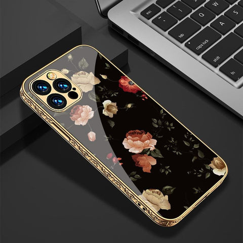 iPhone 13 Pro Max Cover - Floral Series 2 - D381  - Premium Electroplated Infinity Ultra Shine Glass Soft Silicon Borders Case ( Fast Delivery )