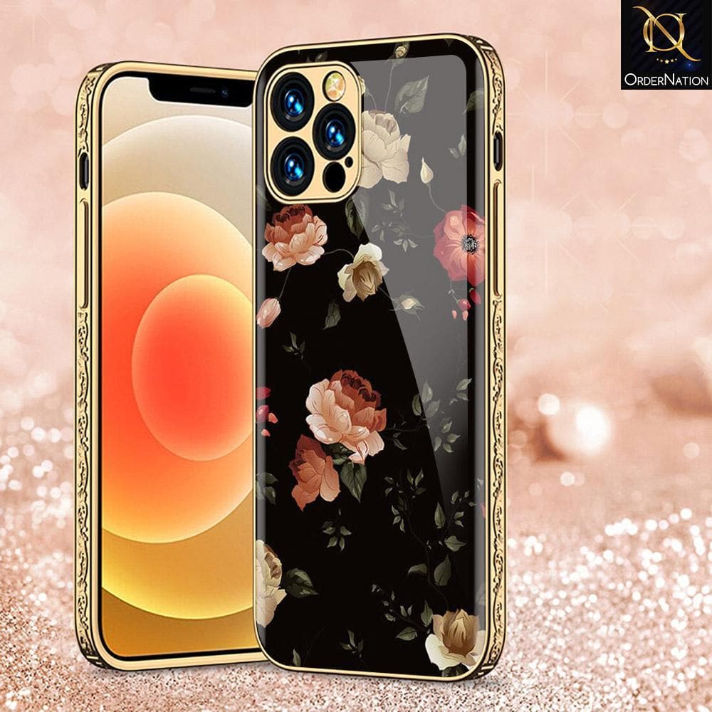 iPhone 13 Pro Max Cover - Floral Series 2 - D381  - Premium Electroplated Infinity Ultra Shine Glass Soft Silicon Borders Case ( Fast Delivery )