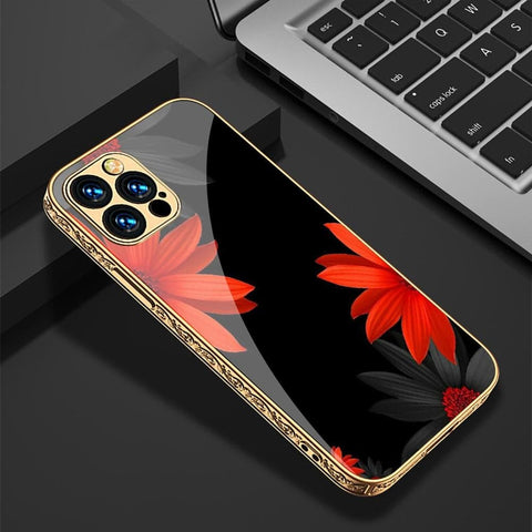 iPhone 12 Pro Max Cover - Floral Series 2 - D325 - Premium Electroplated Infinity Ultra Shine Glass Soft Silicon Borders Case ( Fast Delivery )