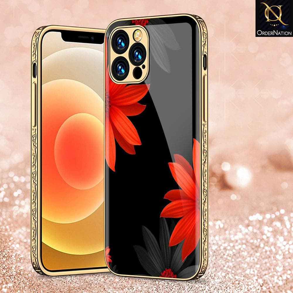 iPhone 12 Pro Max Cover - Floral Series 2 - D325 - Premium Electroplated Infinity Ultra Shine Glass Soft Silicon Borders Case ( Fast Delivery )