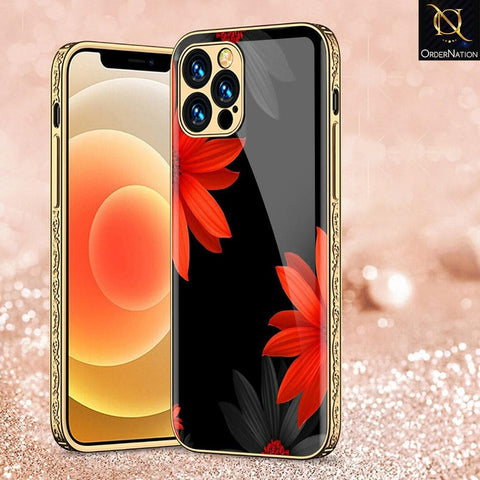 iPhone 12 Pro Max Cover - Floral Series 2 - D325 - Premium Electroplated Infinity Ultra Shine Glass Soft Silicon Borders Case ( Fast Delivery )