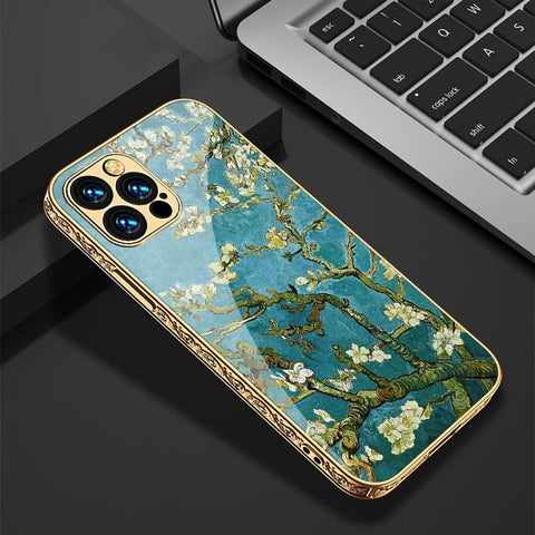iPhone 13 Pro Max Cover - Floral Series 2 - D8 - Premium Electroplated Infinity Ultra Shine Glass Soft Silicon Borders Case ( Fast Delivery )