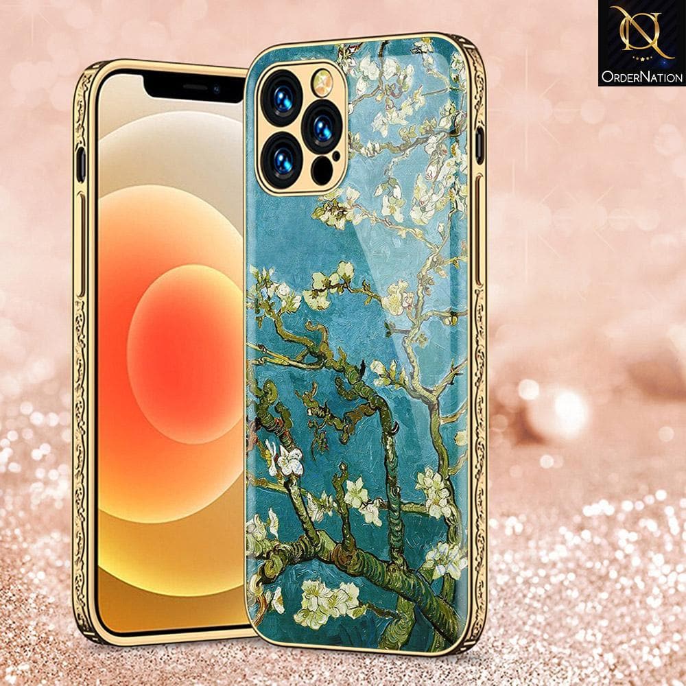 iPhone 13 Pro Max Cover - Floral Series 2 - D8 - Premium Electroplated Infinity Ultra Shine Glass Soft Silicon Borders Case ( Fast Delivery )