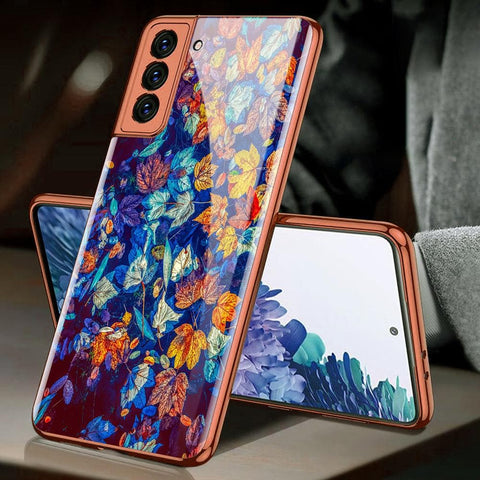 Samsung Galaxy S21 5G Cover - Floral Series 2 - D292 - Premium Electroplated Infinity Ultra Shine Glass Soft Silicon Borders Case ( Fast Delivery )