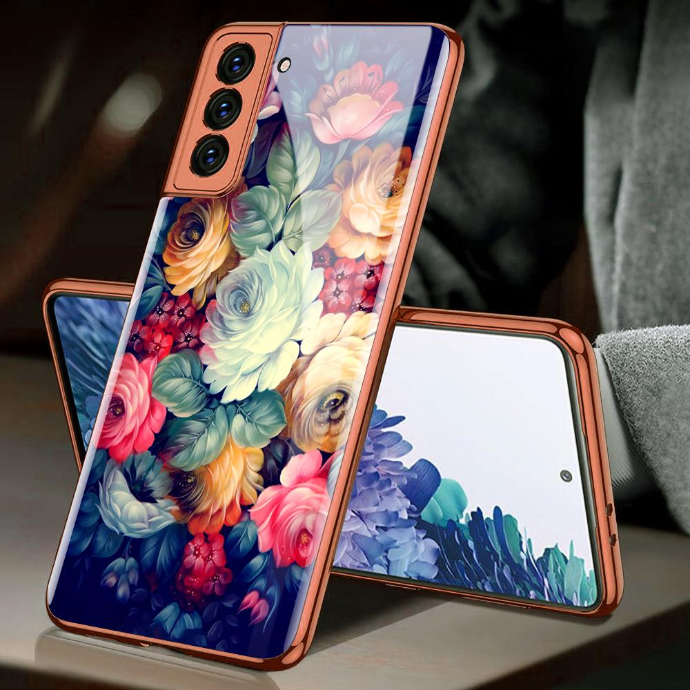 Samsung Galaxy S21 Plus 5G Cover - Floral Series 2 - D307 - Premium Electroplated Infinity Ultra Shine Glass Soft Silicon Borders Case ( Fast Delivery )
