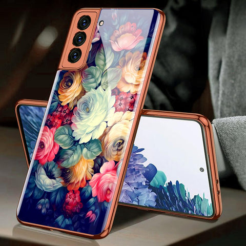 Samsung Galaxy S21 Plus 5G Cover - Floral Series 2 - D307 - Premium Electroplated Infinity Ultra Shine Glass Soft Silicon Borders Case ( Fast Delivery )