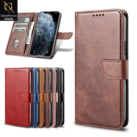 iPhone 13 Pro Max Cover - Dark Brown - New Magnetic Leather Flip Wallet With Card Slots Soft Case