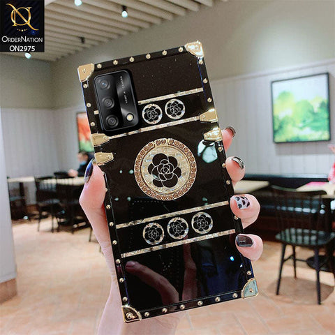 Oppo A74 Cover - Design 1 - 3D illusion Gold Flowers Soft Trunk Case With Ring Holder