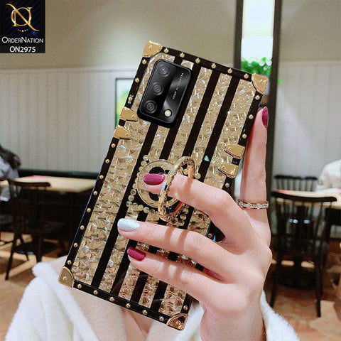 Oppo F19s Cover - Design 2 - 3D illusion Gold Flowers Soft Trunk Case With Ring Holder