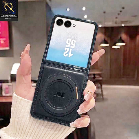 Samsung Galaxy Z Flip 7 Cover - Blue - New Jinduka Premium Leather Case With Metal Kick Stand And Wireless Charging Option