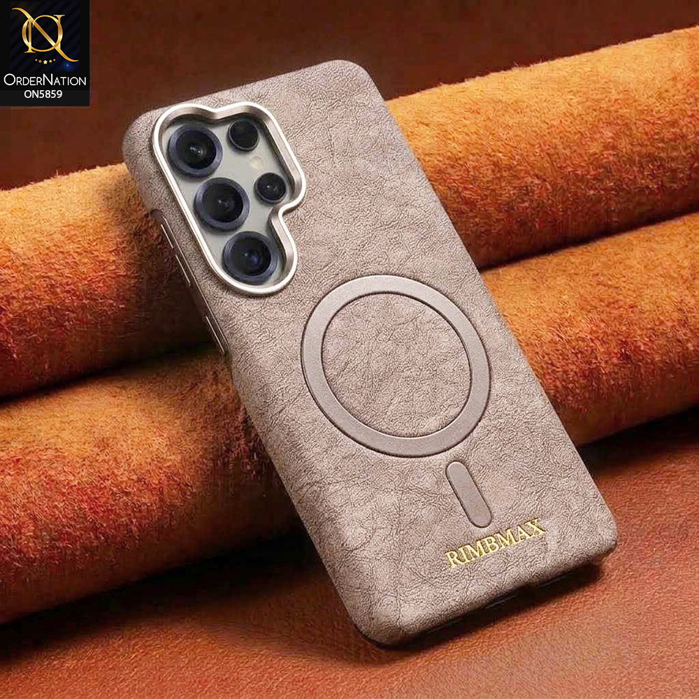 Samsung Galaxy S26 Ultra Cover -  Gray - New Luxury Matte Leather RIMBMAX Magnetic Wireless Charging Soft Case