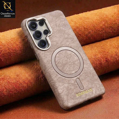 Samsung Galaxy S26 Ultra Cover -  Gray - New Luxury Matte Leather RIMBMAX Magnetic Wireless Charging Soft Case