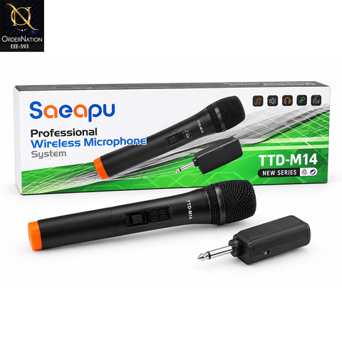Saeapu TTD-M14 UHF Wireless Handheld Microphone with Type-C Rechargeable Receiver for Karaoke & Speakers With 3.5 & 6.5 mm jack