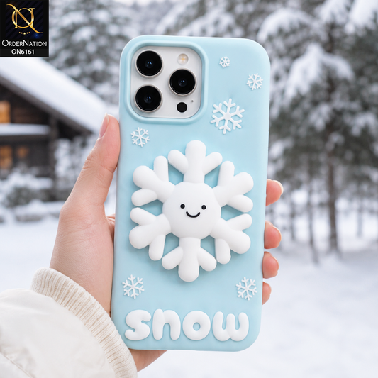 iPhone 16 Pro Max Cover - Sky Blue - New Soft Silicon Cute 3D Snowflake Silicone Phone Case – Soft Shockproof  Cover