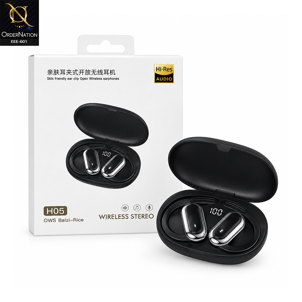 H05 OWS Open-Ear Clip Wireless Earbuds with Hi-Res Audio, Digital Battery Display & Charging Case
