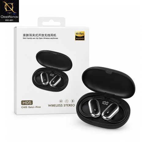 H05 OWS Open-Ear Clip Wireless Earbuds with Hi-Res Audio, Digital Battery Display & Charging Case