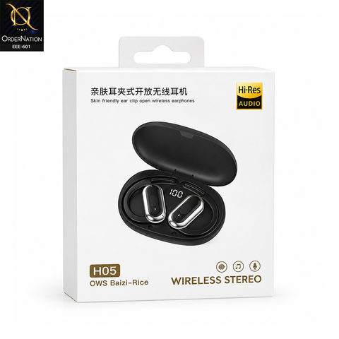 H05 OWS Open-Ear Clip Wireless Earbuds with Hi-Res Audio, Digital Battery Display & Charging Case