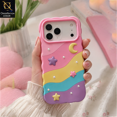 iPhone 17 Pro Max Cover - Pink - Pastel Rainbow Phone Case with 3D Flowers & Moon
