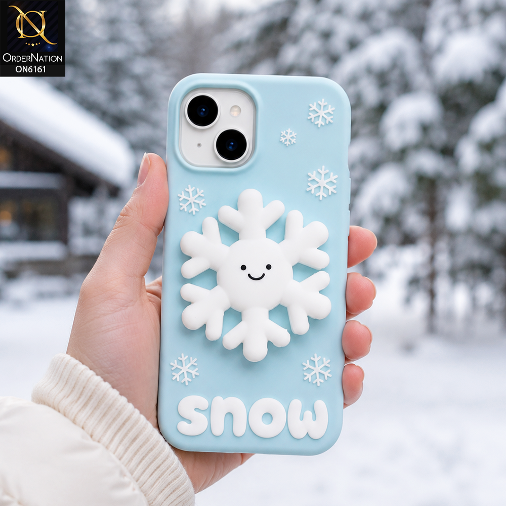 iPhone 14 Cover - Sky Blue - New Soft Silicon Cute 3D Snowflake Silicone Phone Case – Soft Shockproof  Cover