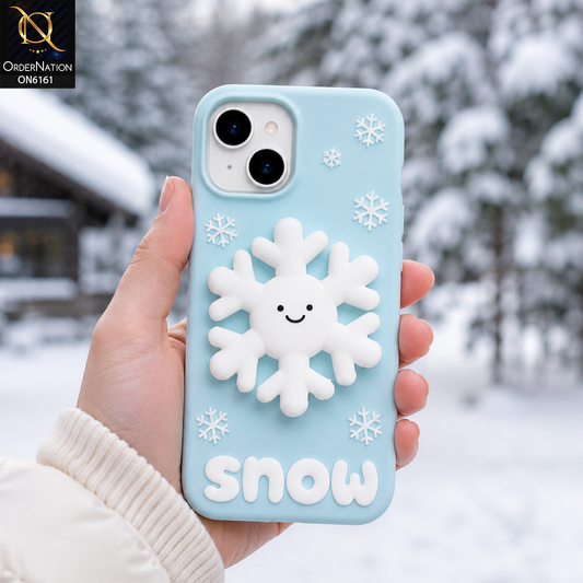 iPhone 14 Cover - Sky Blue - New Soft Silicon Cute 3D Snowflake Silicone Phone Case – Soft Shockproof  Cover