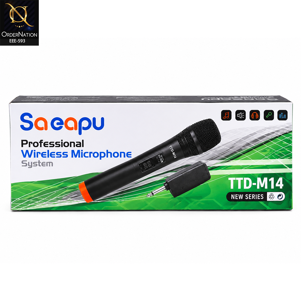 Saeapu TTD-M14 UHF Wireless Handheld Microphone with Type-C Rechargeable Receiver for Karaoke & Speakers With 3.5 & 6.5 mm jack