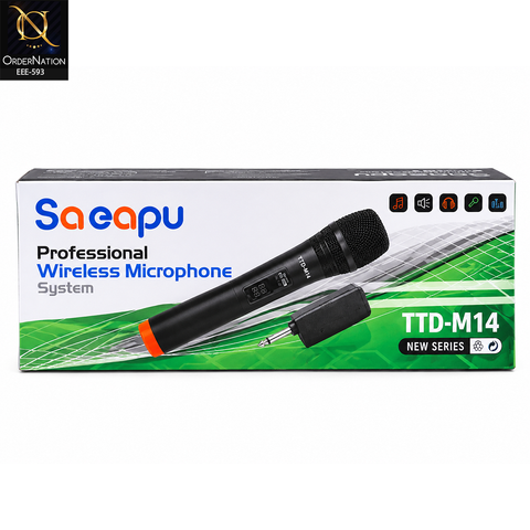 Saeapu TTD-M14 UHF Wireless Handheld Microphone with Type-C Rechargeable Receiver for Karaoke & Speakers With 3.5 & 6.5 mm jack