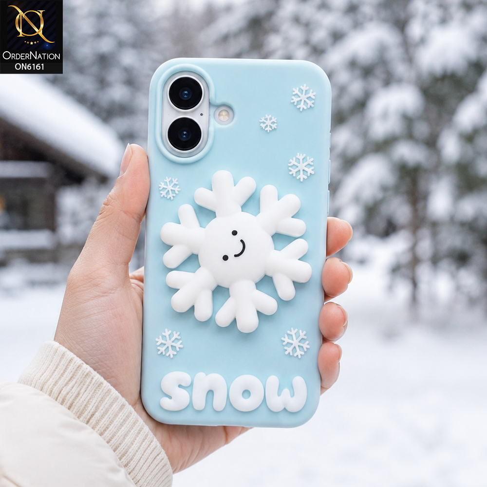 iPhone 16 Cover - Sky Blue - New Soft Silicon Cute 3D Snowflake Silicone Phone Case – Soft Shockproof  Cover