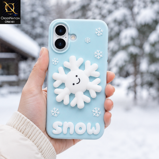 iPhone 17 Cover - Sky Blue - New Soft Silicon Cute 3D Snowflake Silicone Phone Case – Soft Shockproof  Cover