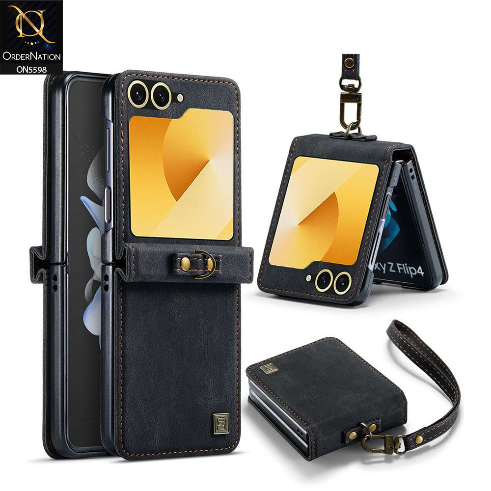 Samsung Galaxy Z Flip 6 Cover - Black -  AutSpace Soft Slim Folio Flip PU Leather RFID Blocking Wallet Case with 2 Cards Slot