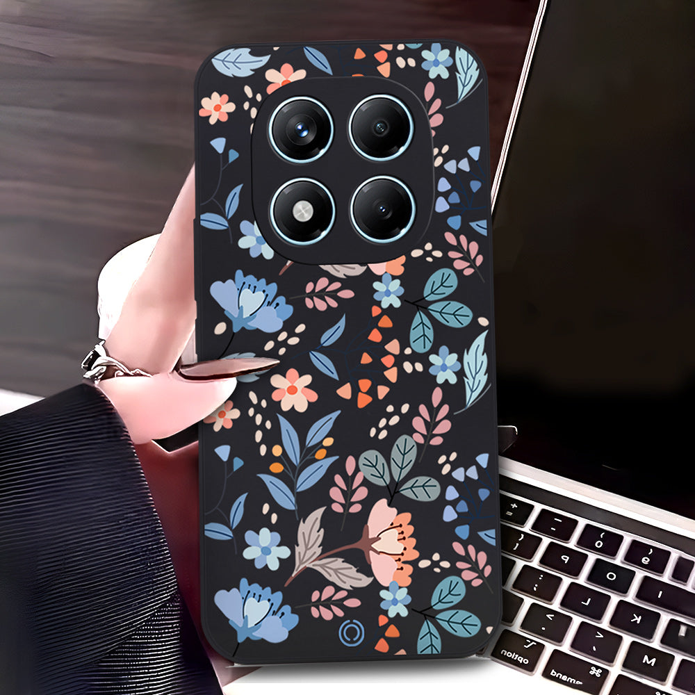 Xiaomi Redmi Note 14 Pro 4G Cover - Black - D1 - ONation Floral Series - HQ Liquid Silicone Soft Case