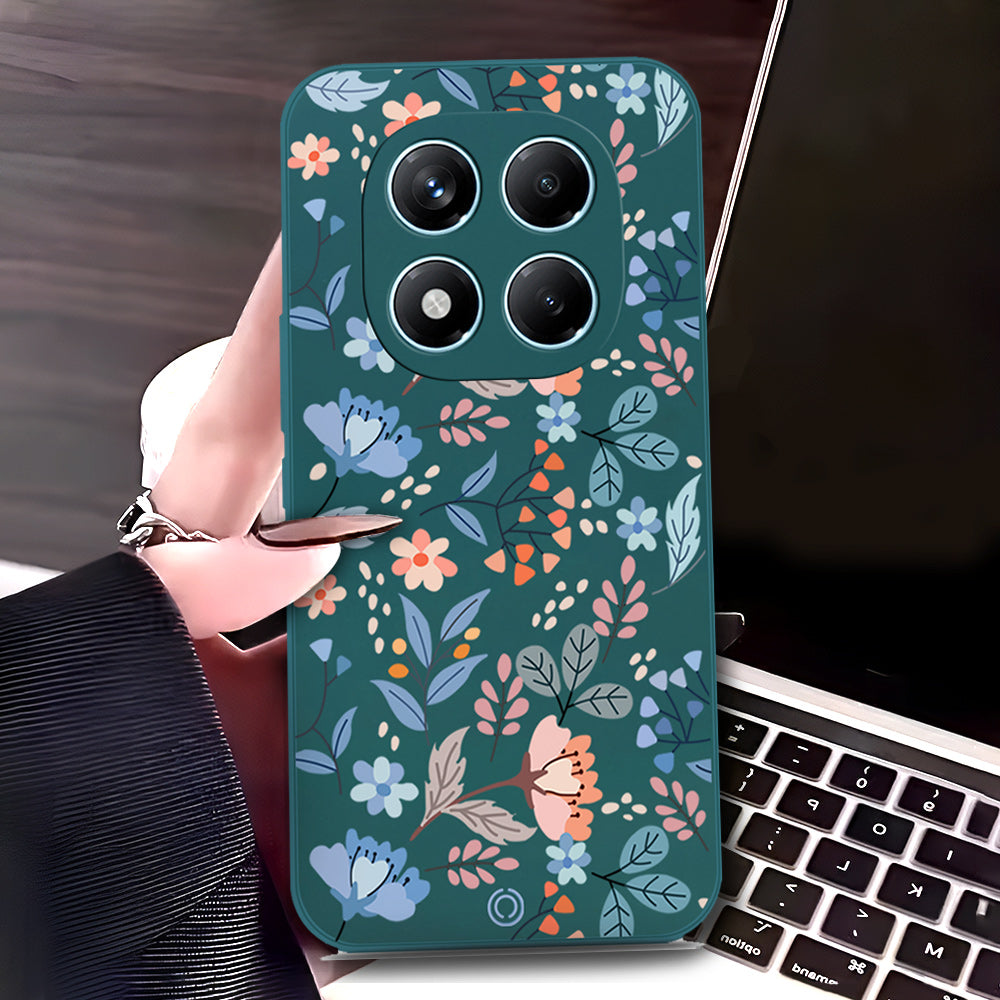Xiaomi Redmi Note 14 Pro 4G Cover - Dark Green - D1 - ONation Floral Series - HQ Liquid Silicone Soft Case