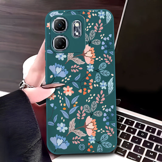 Infinix Smart 9 Cover - Dark Green - D1 - ONation Floral Series - HQ Liquid Silicone Soft Case