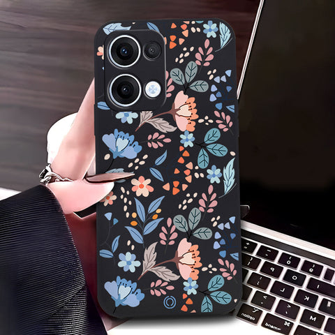 Oppo Reno 13  Cover - Black - D1 - ONation Floral Series - HQ Liquid Silicone Soft Case