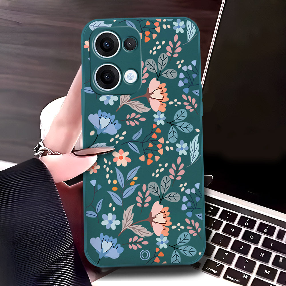 Oppo Reno 13  Cover - Dark Green - D1 - ONation Floral Series - HQ Liquid Silicone Soft Case