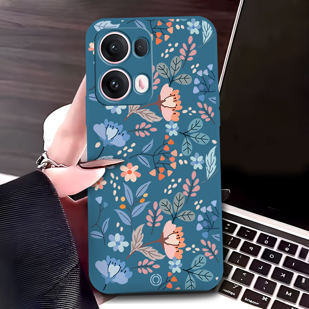 Oppo Reno 13 Pro  Cover - Blue - D1 - ONation Floral Series - HQ Liquid Silicone Soft Case