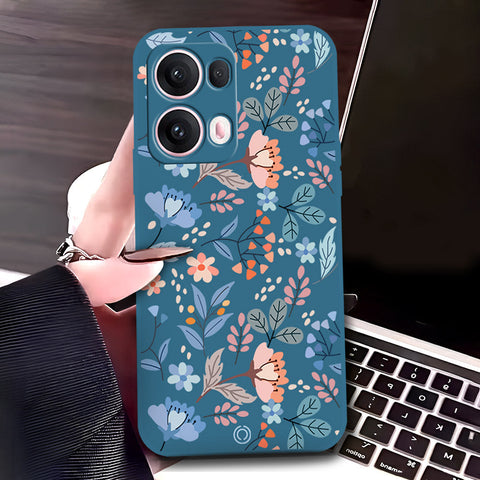 Oppo Reno 13 Pro  Cover - Blue - D1 - ONation Floral Series - HQ Liquid Silicone Soft Case
